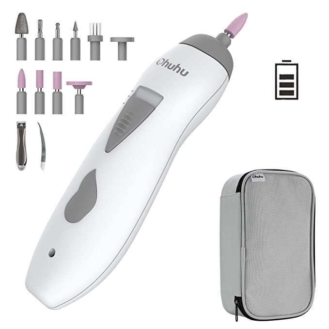 Rechargeable Nail Drill Ohuhu Portable Battery Powered Cordless Electric Nail Drill Kit for Acrylic Gel Nails Manicure Pedicure Tools with 9Pcs Nail Drill Bits Storage Bag for Girls Women, White