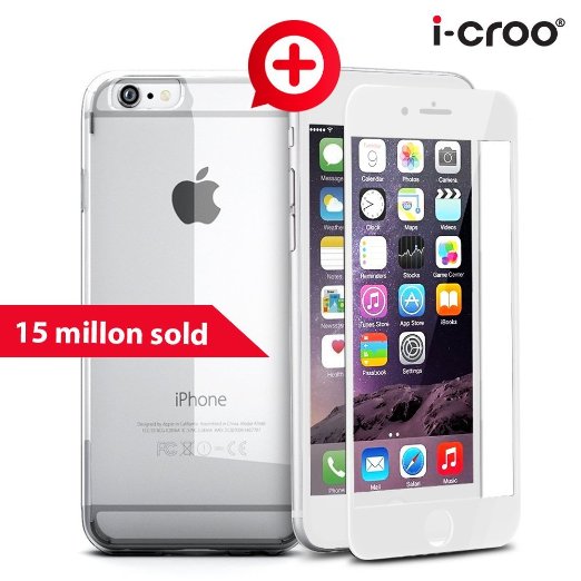 iPhone 6S/6 Plus Screen Protector Case, Antibacterial 3D Full Coverage Tempered Glass Screen Protector, i-croo White