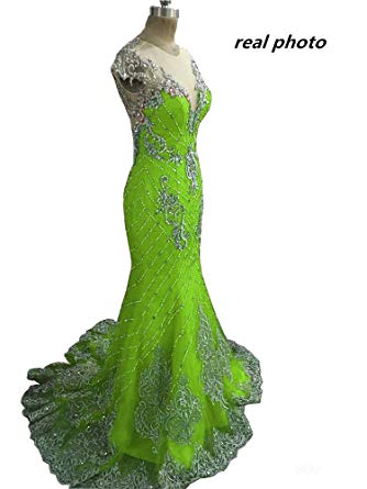 Tsbridal Luxury Mermaid Prom Dresses Lace Crystals Party Dress