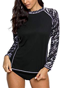 ATTRACO Women's Long Sleeve Sun Protection Rashguard Banded Crew Neck Swim Shirt