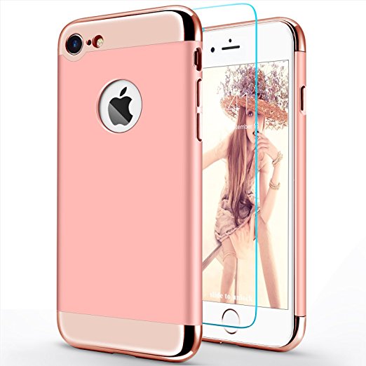 iPhone 7 Case, DecaStars [Luxury Series] 3-in-1 Slim Fit [Metal Electroplating Technology] Slip Resistant Hard Back Shell Skin Case Cover for Apple 7 4.7 Inch (Rose Gold)