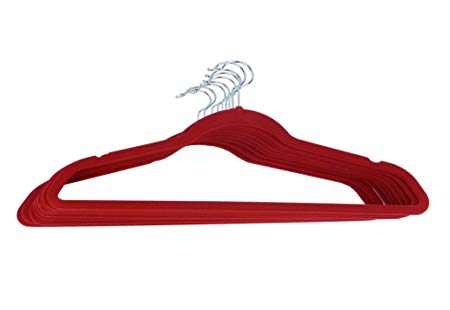 Minel Velvet Hangers Ultra Slim Non-Slip in Red - 20 Hangers