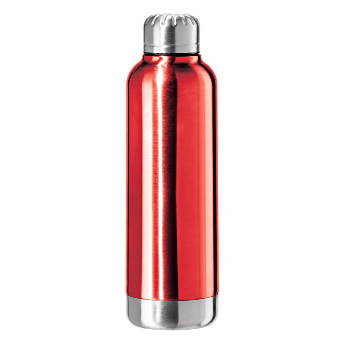 Oggi 8069.2 Fiesta Lustre Double Wall Sealed Stainless Steel Sport Bottle with Screw Top, 0.5 L/17 oz, Lustre Red