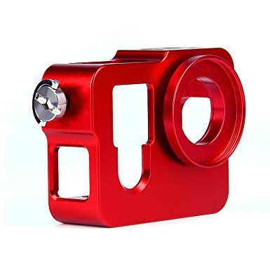 LOPOO Case for Gopro Hero 4 Protective Housing Case for Gopro Hero 4 Housing Shell Protective Case for Gopro hero 4 Thick Solid Shell Frame 37mm UV Lens Cover(Red)
