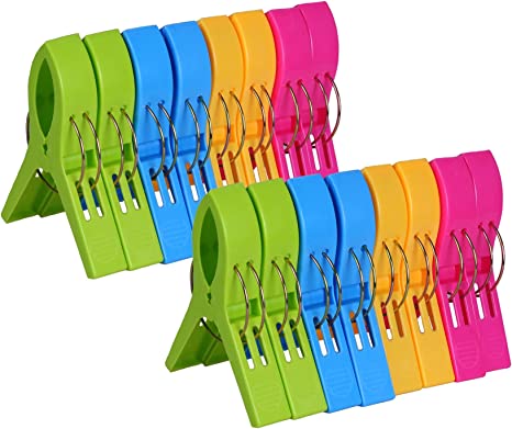 Beach Towel Clips, 16 Pack Beach Chair Towel Clips on Cruise by ECROCY, Beach Accessories to Keep Your Towel from Blowing Away,Heavy Duty and in Bright Colors