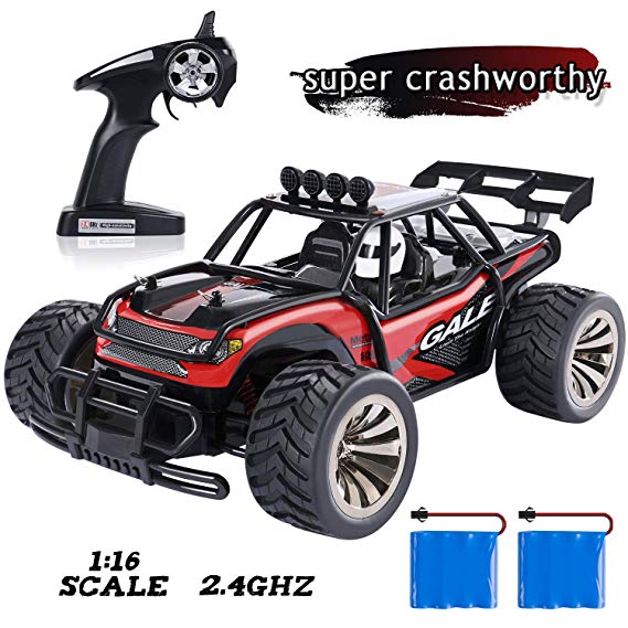 SGILE 1:16 Large Remote Control Car with 2 Batteries - 2.4Ghz Off-Road 15KM/H RC Racing Truck, Red