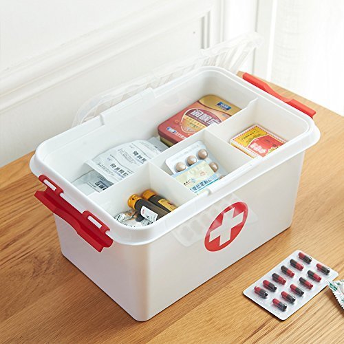 ORPIO (LABEL) Plastic Portable Double Layer Medical Storage Box First Aid Kit Medicine Box (White)