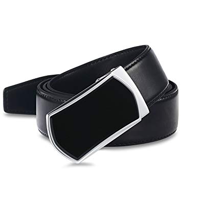 28"-62" Black Leather Belts for Men with Removable Click Buckle Automatic Ratchet Belt Adjustable Dress Belt
