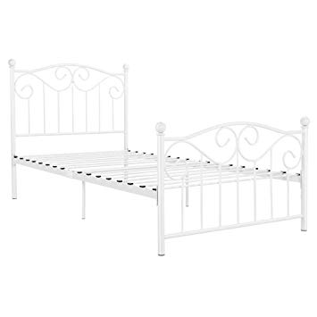 Yaheetech Kids Adults Metal Bed Frame Twin Size with Headboard and Footboard Mattress Foundation- Easy to Put Together White