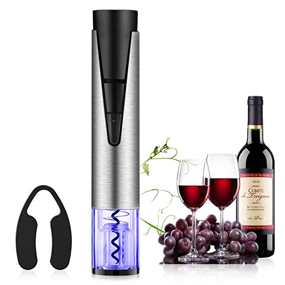 Electric Wine Bottle Opener, Rechargeable Cordless Corkscrew Automatic Vacuum Pump and Wine Preserver with Foil Cutter & Recharging Base