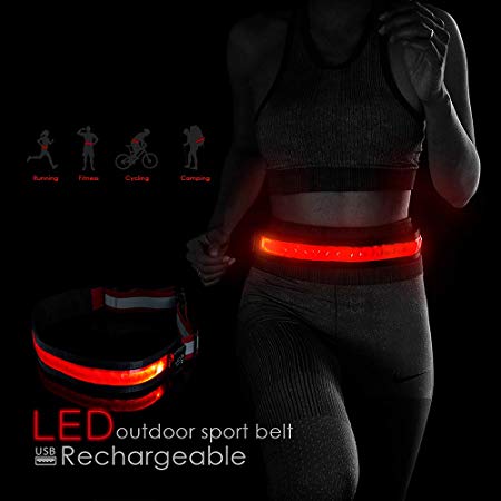 XPRIT Waist Belt Lights Glow Band for Running, Scooter Safety, Pet Safety w/Rechargeable Battery, Adjustable 30"-40" Length