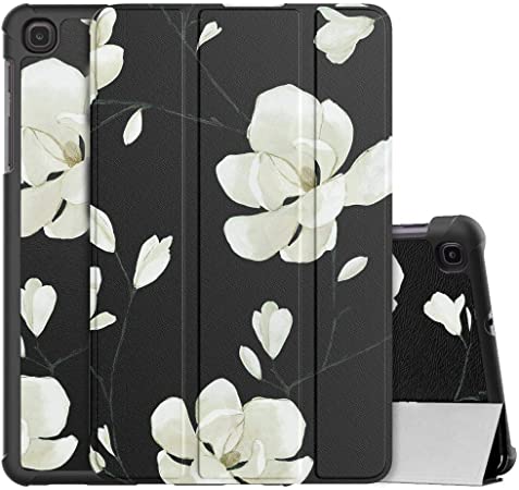 MoKo Case Compatible with Galaxy Tab A 8.4" 2020, Ultra-Thin PU Trifold Tablet Cover Shell Case Fits Samsung Galaxy Tab A 8.4 2020 Model SM-T307 (Verizon/T-Mobile/Sprint) ONLY - Black & White Magnolia