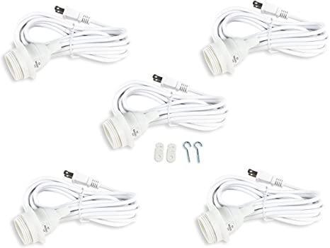 Wallniture Hanging Lantern DIY Pendant Lamp Socket Extension Cord White 15 Feet Set of 5