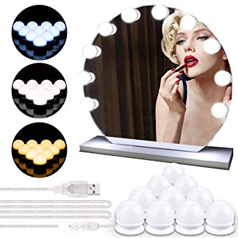 YOUNGDO Hollywood Style LED Vanity Mirror Lights Kit with 3 Colors Dimmable Light Bulbs, Lighting Fixture Strip for Makeup Vanity Table Set in Dressing Room Bathroom (Mirror Not Included)