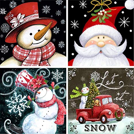 4 Pack 5D Full Drill Christmas Diamond Painting Kit,KISSBUTY DIY Diamond Rhinestone Painting Kits for Adults and Beginner Diamond Arts Craft, 9.8 X 9.8 Inch (Christmas Diamond Paintings)