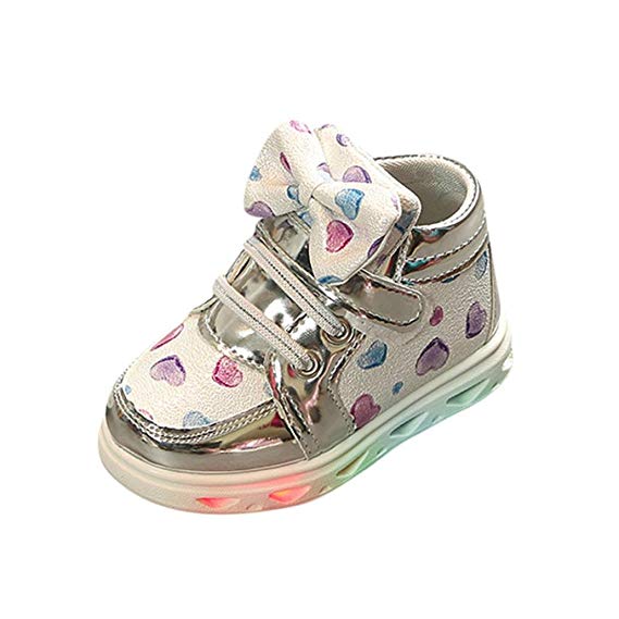 LNGRY Toddler Baby Fashion Sneakers Heart Luminous Casual colorful Light Shoes