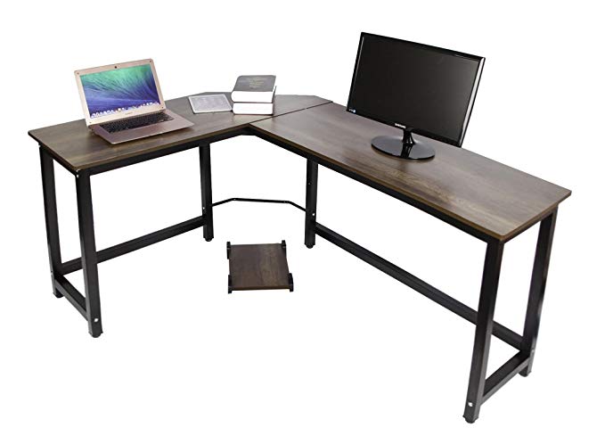 Easeurlife L Shaped Computer Desk Corner Desks for Home Office PC Laptop Workstation with Computer Case Holder (Exclusive Grey)