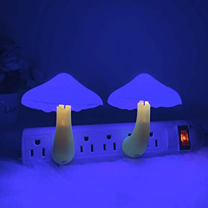 [ 2 Pack ] UTLK LED Mushroom Night Light Lamp with Dusk to Dawn Sensor,Plug in LED Bed Cute Mushroom Nightlight Night lamp Wall Light Baby Night Lights for Kids Children (Blue)