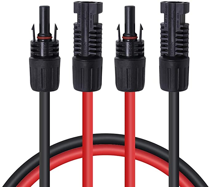 Renogy 20FT 10AWG Solar Panel Extension Cable with Male and Female Connectors, 20Ft. 10AWG, 1 Pair (Red and Black)