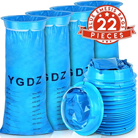 [New Upgraded] Emesis Bags 22 Pack, YGDZ 1000ml Blue Vomit Bags, Disposable Car Sickness Bags, Leak Resistant Sickness Barf Bags