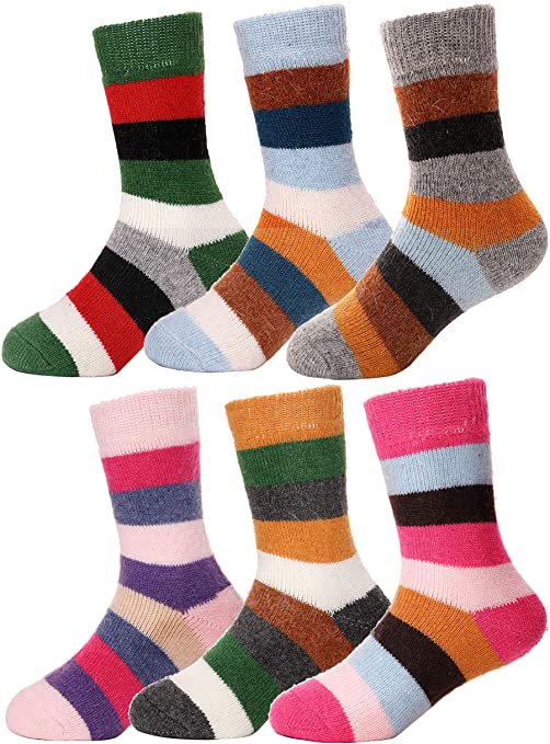 Kids Wool Socks 6 Pairs Boys Toddlers Girls Winter Boot Thermal Warm Cabin Thick Cotton Snow Soft Child Socks