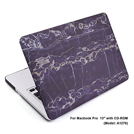 Cosmos Rubberized Plastic Hard Shell Cover Case for Macbook Pro 13" Model No.A1278 (w/ a CD-ROM Drive, NON Retina Display Model), Dark Purple Marble Pattern