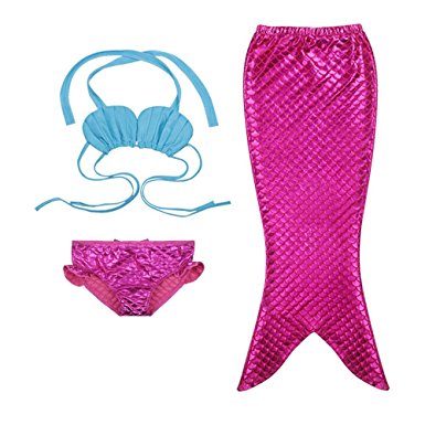 TFJH 3PCS Kids Girls Fancy Princess Swimmable Mermaid Tail Set 3-10Years Colorful
