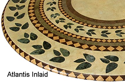 Mosaic Table Cloth Round 36" to 48" Elastic Edge Fitted Vinyl Table Cover Inlaid Atlantis Pattern Brown Tan Green