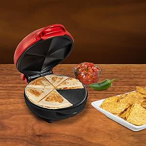 Nostalgia Taco Tuesday Street Taco Quesadilla Maker – 5 Inch 6-Wedge Cooking Surface for Beef, Steak, Chicken, Bean, Veggie, and Cheese Mini Quesadillas - Red