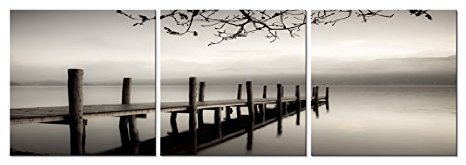 Pyradecor Peace 3 panels Black and White Landscape Giclee Canvas Prints on Canvas Wall Art Modern Stretched and Framed Pictures Paintings Artwork for Living Room Bedroom Home Décor AH3018