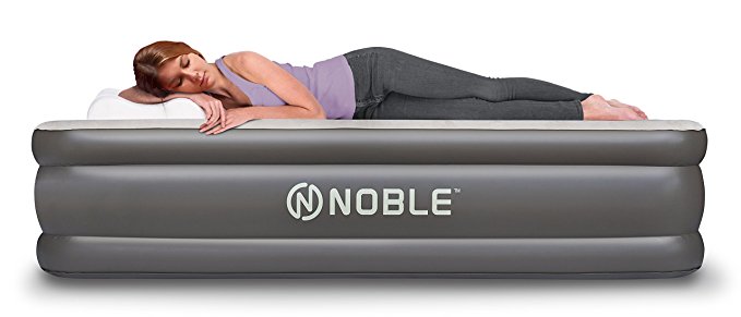 Noble QUEEN SIZE Comfort DOUBLE HIGH LUXURY Raised Air Mattress - BEST Inflatable Airbed with Built-in Automatic Pump - Elevated Raised Air Mattress Quilt Top & UNBEATABLE 1-year GUARANTEE