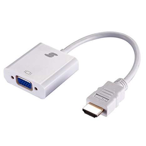 Sinseader Gold-Plated Active HDMI HDTV to VGA Adapter Converter Male to Female for PC,Laptop, DVD,Desktop and other HDMI Input Devices with audio support 3.5mm Audio Port Cable in white(HM2VF01A)