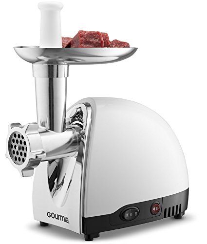 Gourmia GMG525 Meat Grinder with 3 Stainless Steel Grinding Plates 500 Watts ETL Approved 1000 Watts Maximum and Bonus Accessories Includes Sausage Horn & Free E-Recipe Book Included