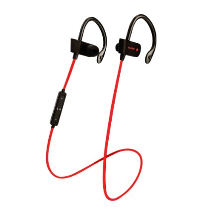 Hi-Fi Stereo Wireless Bluetooth Sport Headphones Sweatproof Headsets w/ Ear Hooks & Built-in Mic (Red/Blk)