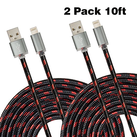 Antopos 2 Pack 10 Feet / 3 Meters Nylon Braided 8 Pin Lightning to USB Cable with Aluminum Connector