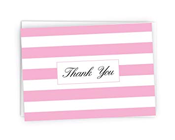 Striped Thank You Cards - 48 Cards & Envelopes (Pink)