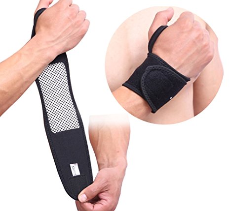 2 Packs Self-heating Magnetic Wrist Support Brace Adjustable Protect Wrap for Working Cycling Running Sports for Men and Women,One Size (Black)