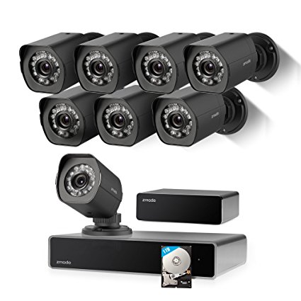 Zmodo 1080p Full HD 8 Outdoor Video Surveillance Security Camera System 8 Channel HDMI NVR, sPoE Repeater and 1TB Hard Drive