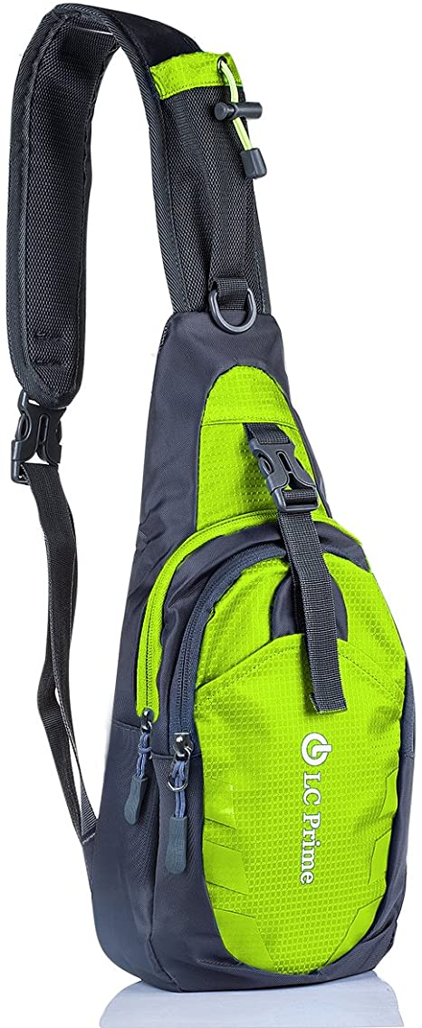 Sling Bag Backpack Chest Shoulder Compact Fanny Sack Satchel Outdoor Bike nylon fabric green, by LC Prime