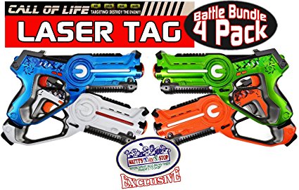 Matty's Toy Stop "Call of Life" Laser Tag Blasters for Kids Red, Green, Blue & White Gift Set Battle Bundle - 4 Pack