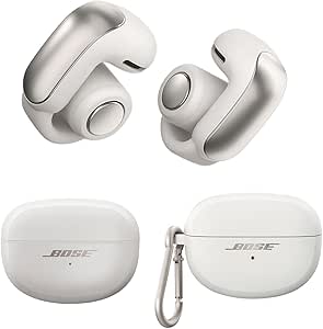 Bose Ultra Open Earbuds with Immersive Audio, Open Ear Wireless Clip on Earbuds for Comfort, OpenAudio for Awareness, Bundle Silicone Case Cover for Ultra Open Earbuds (White Smoke)