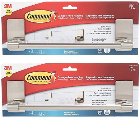 Command by 3M 9" Towel Bar, Stylish Design, Easy On, Easy Off, (BATH41-SN-ES), 2 Pack