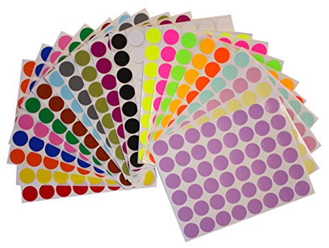 Royal Green Colored Round Sticker 5/8 Diameter (11/16) Dot Labels in 22 Assorted Colors - Size 0.69-17mm 1056 Pack