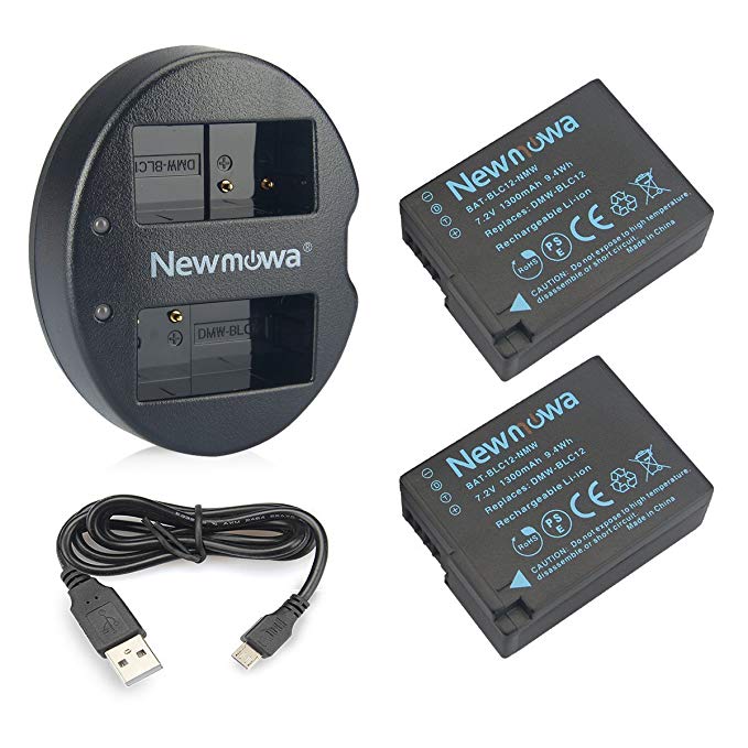 DMW-BLC12 Newmowa Replacement Battery (2 pack) and Dual USB Charger for Panasonic DMW-BLC12, DMW-BLC12E, DMW-BLC12PP and Panasonic Lumix DMC-FZ200, DMC-FZ1000, DMC-G5, DMC-G6, DMC-G7