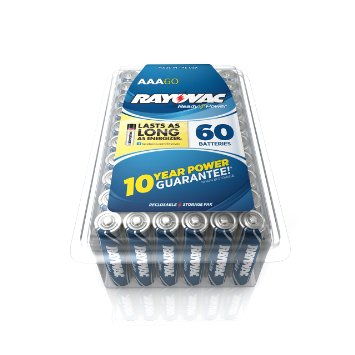 Rayovac Alkaline AAA Batteries, 824-60PPF, 60-Count with Recloseable Lid