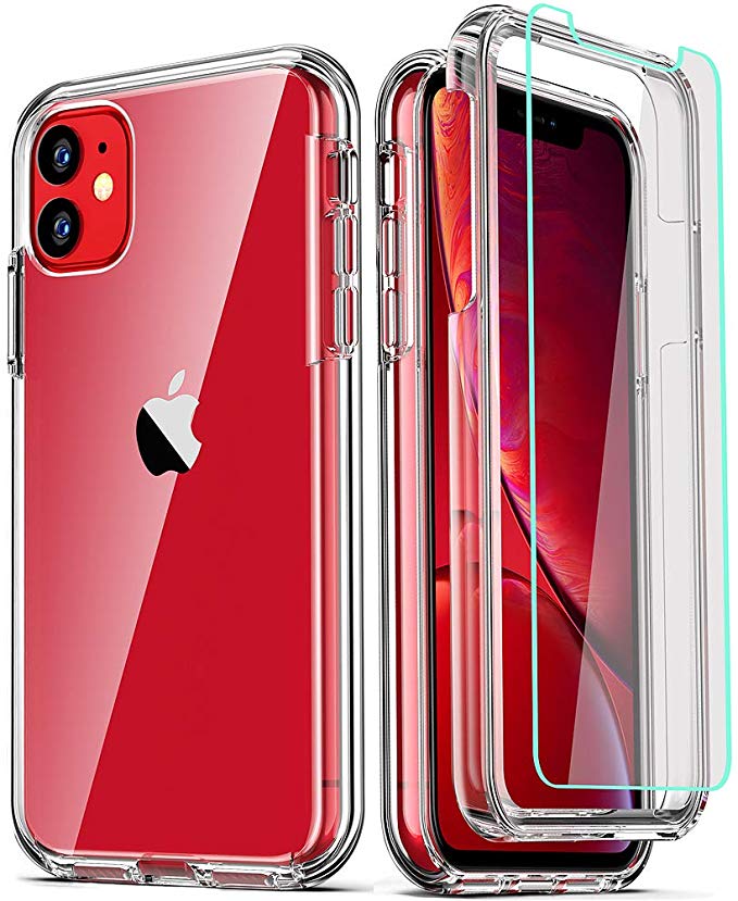 COOLQO Compatible for iPhone 11 Case, with [2 x Tempered Glass Screen Protector] Clear 360 Full Body Coverage Hard PC Soft Silicone TPU 3in1 [Certified Military Protective] Shockproof Phone Cover