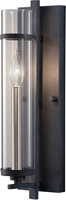 Feiss WB1560AF/BS Ethan Glass Wall Sconce Candle Lighting, Iron, 1-Light (5"W x 17"H) 60watts