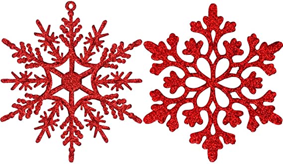 Eokeanon 36PCS Red Plastic Christmas Glitter Snowflake Ornaments Christmas Tree Decorations, 4 Inch Plastic Snowflake Ornaments for Winter Wonderland Christmas Party Decorations