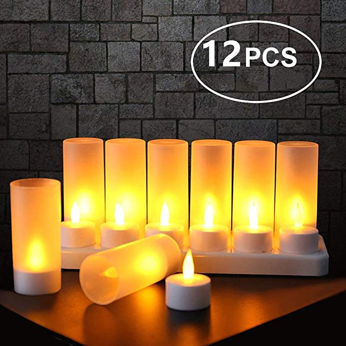 Expower 12pcs LED Tealight Rechargeable Flameless Candle Light Realistic Dancing Flame, Gift Decoration for Party Holiday Christmas