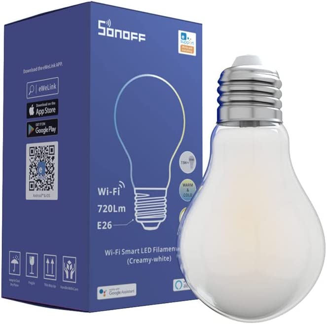 SONOFF B02-F-A19 Wi-Fi Smart LED Bulb,2700K - 5000K Brightness Adjustable Color Temperature, APP Remote Control, Can Work with Alexa and Google Assistant